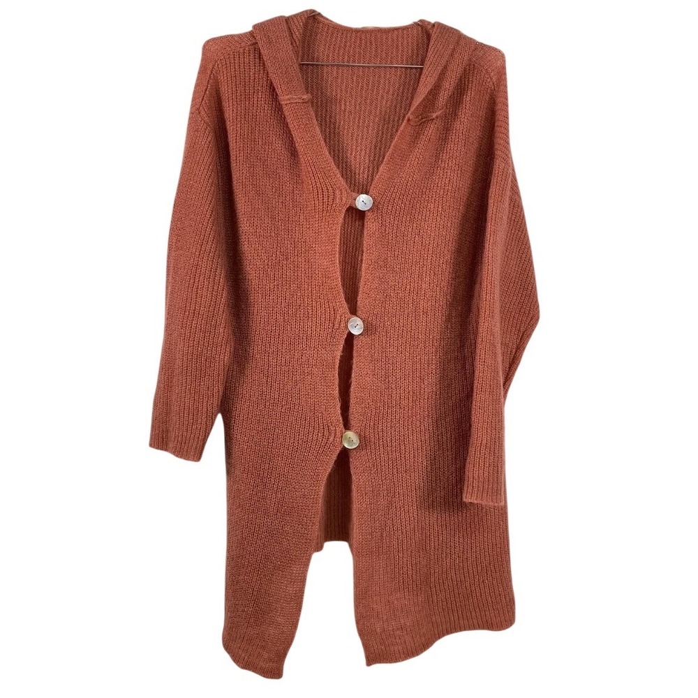 Soft Surroundings Cardigan Womens Large Rust Hooded Button Front Longline Knit
